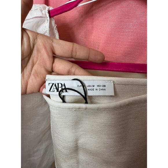 Zara Puff Organza Knit Top White Size Medium Bloggers‎ Favorite Feminine - Picture 6 of 7